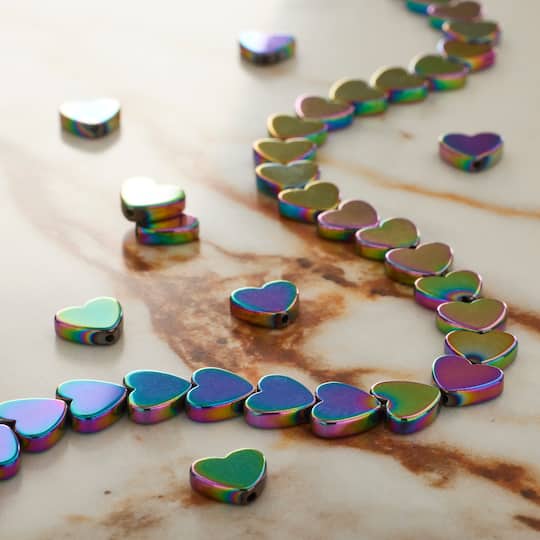 Rainbow Reconstituted Hematite Heart Beads, 8mm by Bead Landing™